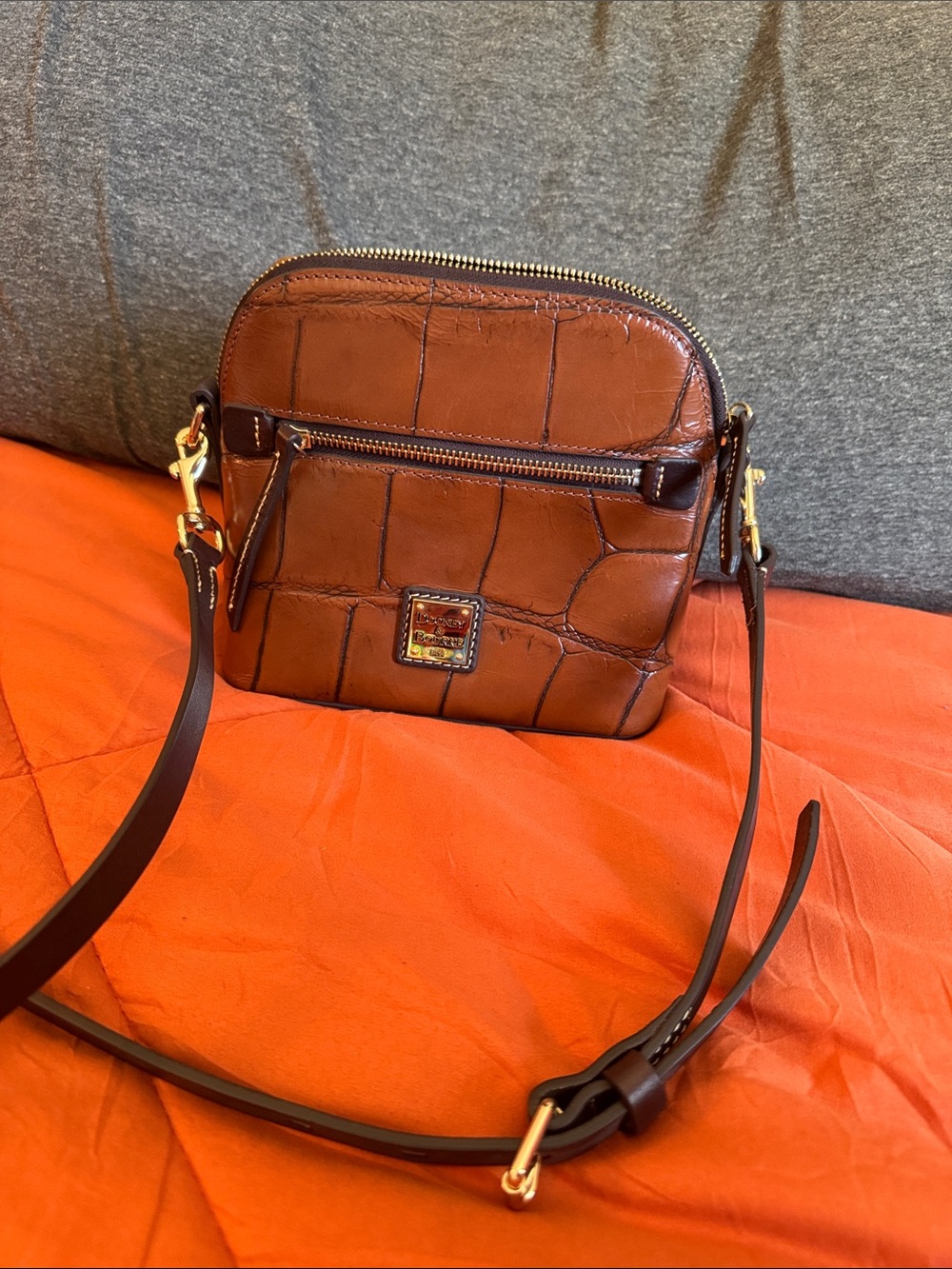 Dooney & Bourke Brown Croc-Embossed Leather Crossbody
